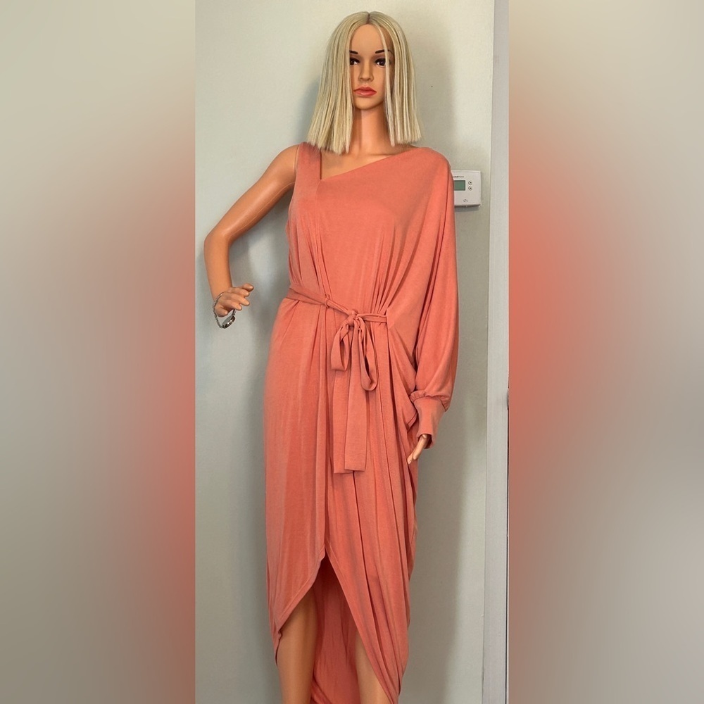 BCBGMAXAZRIA Women's Asymmetric One Shoulder Cocktail Dress coral - Picture 6 of 10